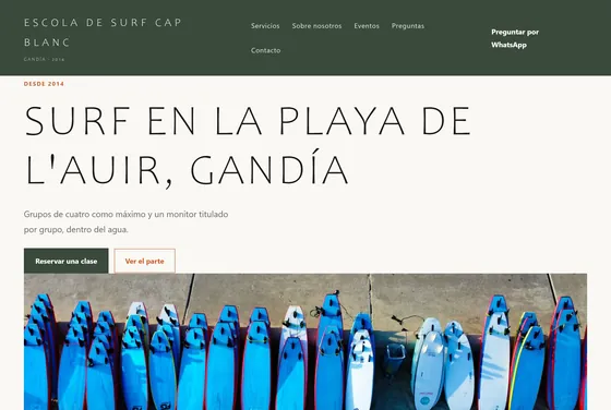 Portada de la web de Escola Surf Cap Blanc