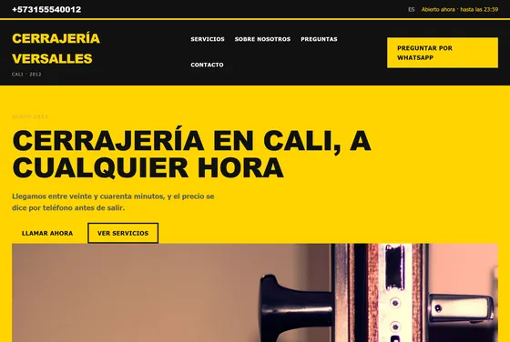Portada de la web de Cerrajería Versalles